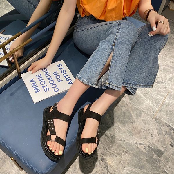 

femmes sandales punk shoes rock gothic sandals jelly shoes peep toe leather strap beach sandals punk flat ljb59, Black