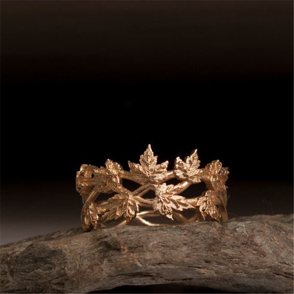 

vintage adjustable leaf ring brand designer vine oak leaf branch twig tree ring goth jewelry, Golden;silver