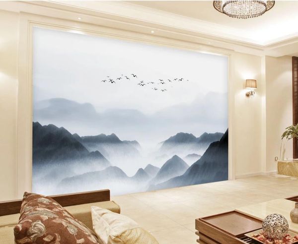 

wallpaper for walls 3 d for living room artistic mood landscape birds and birds television art background wall