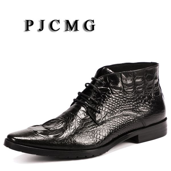 

pjcmg new spring/autumn men genuine leather lace-up pointed toe black/red bullock patterns oxford dress shoes for men boots