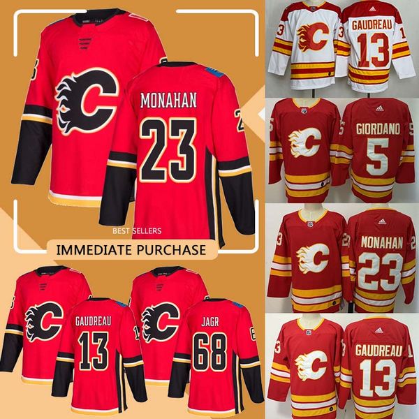 

5 mark giordano calgary flames season 13 johnny gaudreau 23 sean monahan 18 james neal hockey jerseys, Black;red