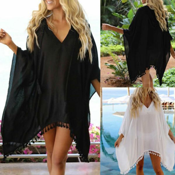 

2019 new summer women bikini cover up sarong tassel crochet swimsuit cover-ups bathing suit beachwear tunic beach dress hot, Blue;gray