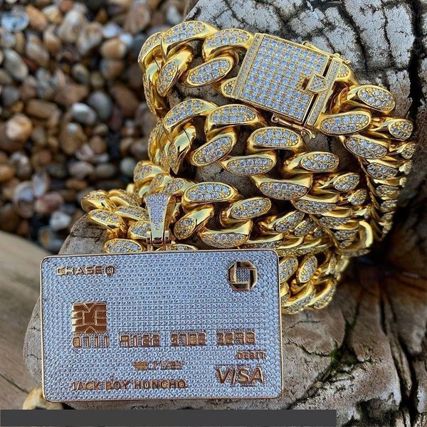 

full iced out credit card pendant necklace mens gold silver color hip hop jewelry with tennis chain charm cz jewelry gifts v191114