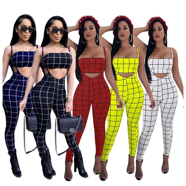 

женские сексуальные костюмы печатные трубки комбинезоны женские дизайнерские наборы бренд из двух частей плед печати модные топы + брюки 202, White