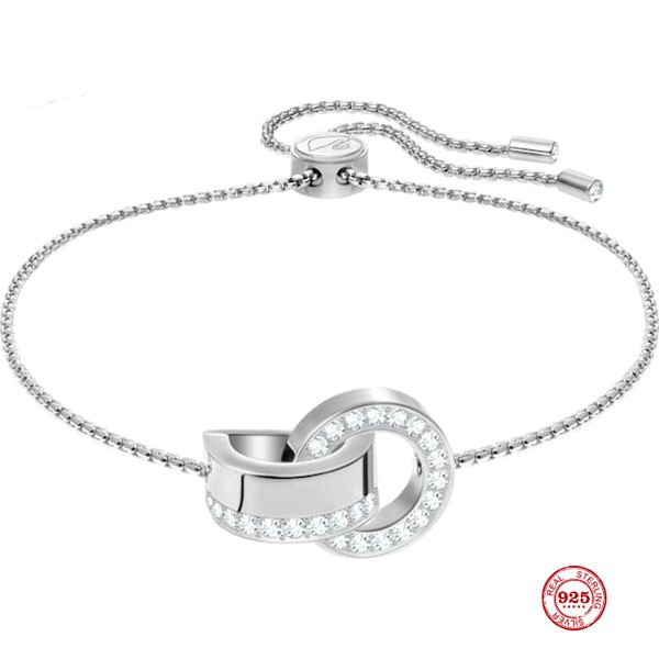 

fashion charm pure 925 silver original copy, interlocking modern style fresh and elegant bracelet female jewelry gift, Golden;silver