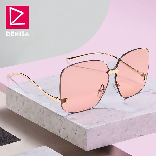 

denisa vintage rimless oversized sunglasses women men 2019 square steampunk girls glasses uv400 lunette de soleil femme g22052, White;black