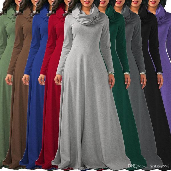 

2017 новые дамы капот шеи с длинными рукавами осенняя мода качели длинные платья макси женщин осень платья, Black;gray