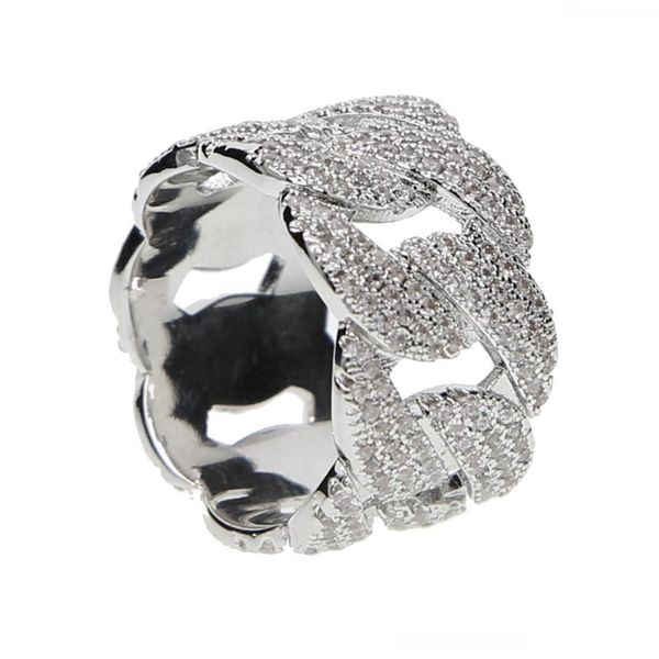 

new geometric men arrive design filled real micro pave bling cz cuban link chain unique hip hop mens ring jewelry, Silver