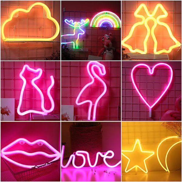 

led rainbow flamingo cactus tube neon night lights usb battery lamps home decor new led neon light creative shape battery usb