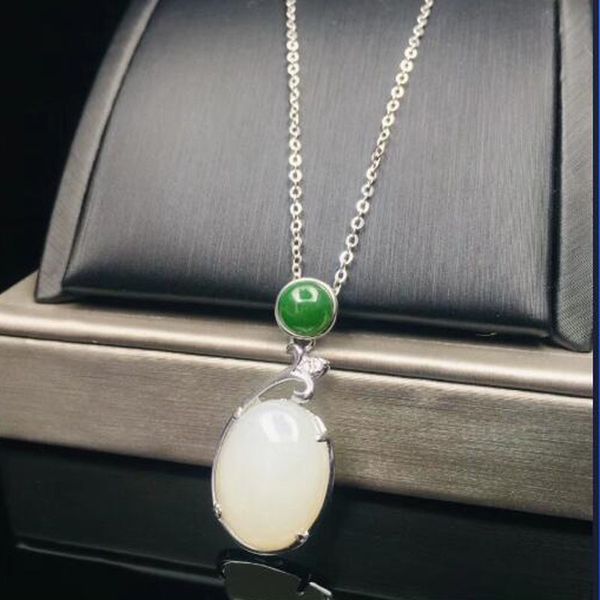 

yu xin yaun hetian 925 sterling silver white jade oval pendant silver inlaid with jade pendant for women jewelry