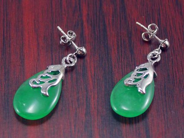 

envÃ­o gratis er000100 elegante natural jade gota pendiente, Silver