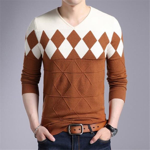 

2020 new christmas sweaters cashmere wool sweater men winter slim fit pullovers men argyle pattern v-neck pull homme sweaters, White;black