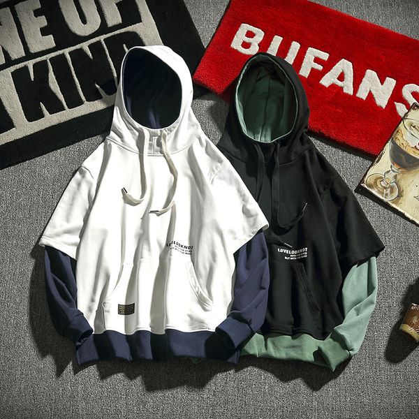 

autumn new hoodies men fashion contrast color casual cotton hooded pullover man streetwear hip hop loose sweatshirt m-5xl, Black