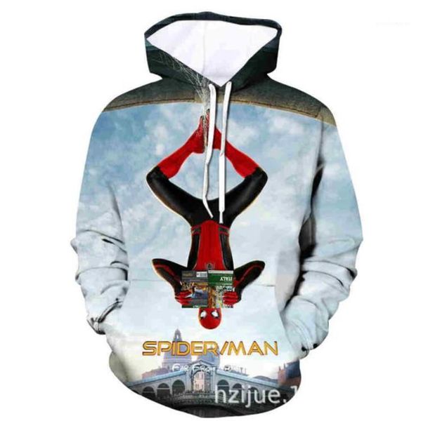 

marvel boys loose long hooded sweatshirts couples clothing far from home spider printed mens designer hoodies autumn, Black