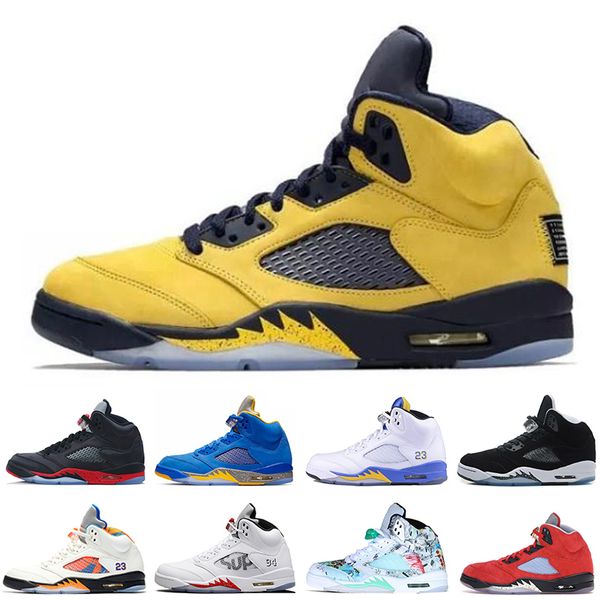 

new 5 5s fab 5 sp michigan men basketball shoes trophy room university red laney yellow black metallic mens trainers sports sneakers, White;red