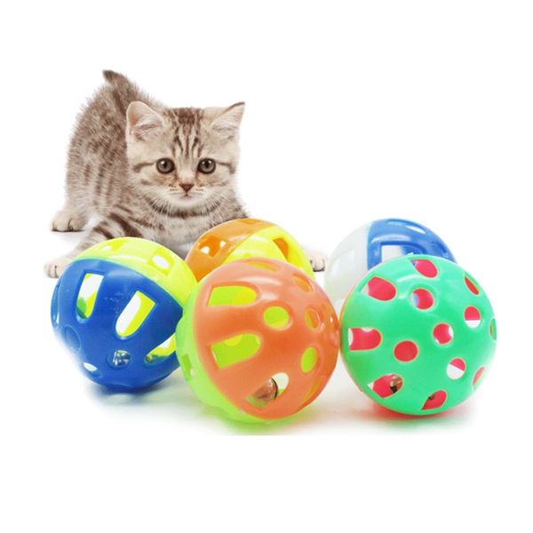 

colourful cat ball toy with jingle bell inside kitten toys pet cat teaser colorful balls toy for cats pounce chase rattle toy