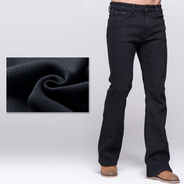

grg mens winter boot cut jeans thicken warm stretch denim black jeans slim slightly flare pants fleece, Blue