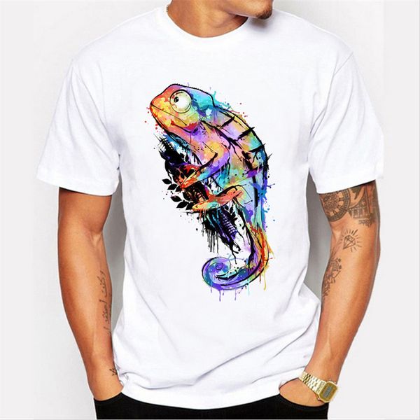 

new 2019 summer casual short sleeve cotton t-shirts men tshirt fashion chameleon cartoon 3d print t-shirt men plus size tee, White;black