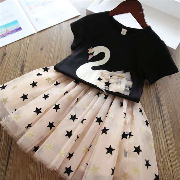 

little girl summer sets white swan birthday outfits kids clothes suits t-shirt tutu skirt for girls children's clothing sets