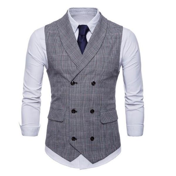 

autumn new fashion plaid suit vest male foreign trade men's business vest, Black;white