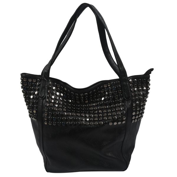 

jhd-big bag for women summer shopper bag tote rivet large capacity soft leather casual black handbag ladies sling