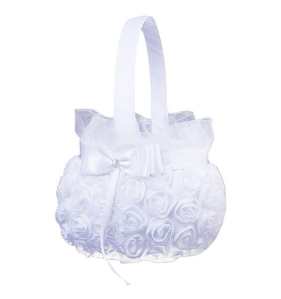 

wedding basket flower girl basket party decoration love case satin burlap bowknot rose flower girl basket wedding party supplies