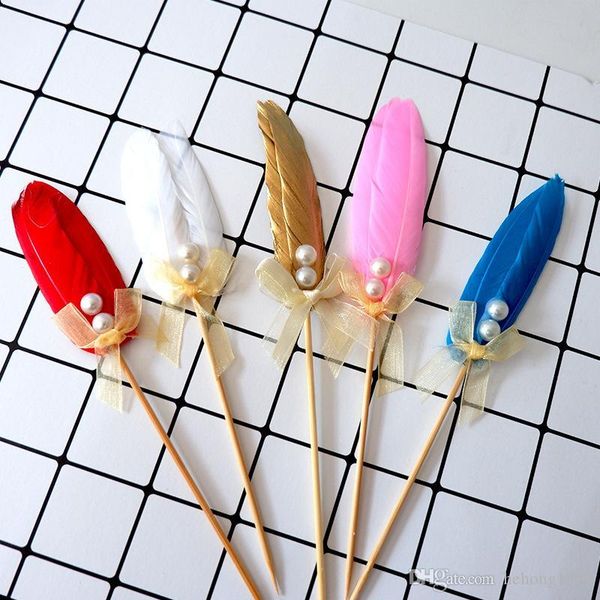 

золотое перо pearl выпечки украшение торта таблица centerpieces papery красный розовый романтический свадебные украшения мода простые карты