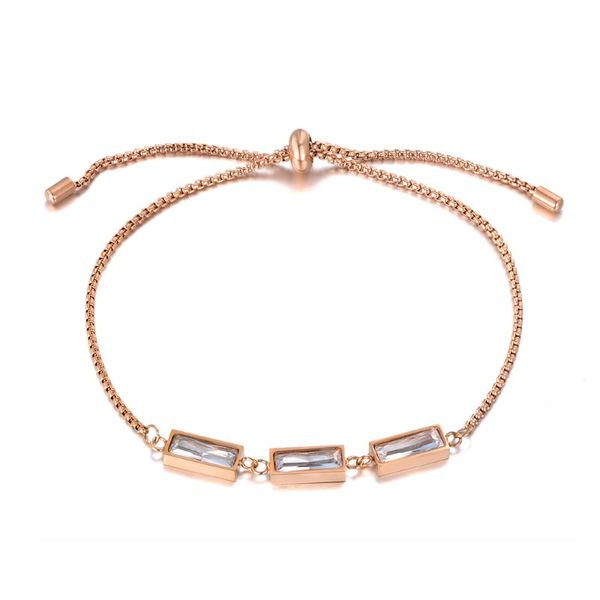 

original design sparkling cz crystal charm bracelets for women girls rose gold stainless steel box chain bracelet b19102, Black