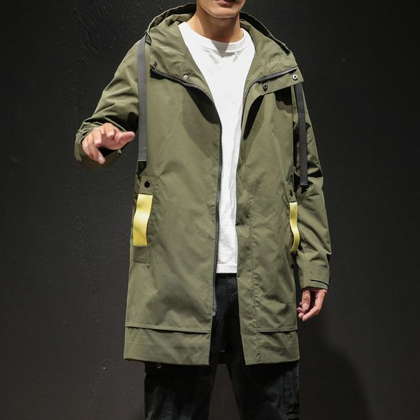 

2019 casual mens windbreaker jackets long trench coat for men spring autumn winter clothes, Tan;black