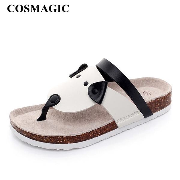 

cosmagic 2019 new summer cartoon pattern beach cork flip flops slippers casual women white black clogs slides shoe flat with