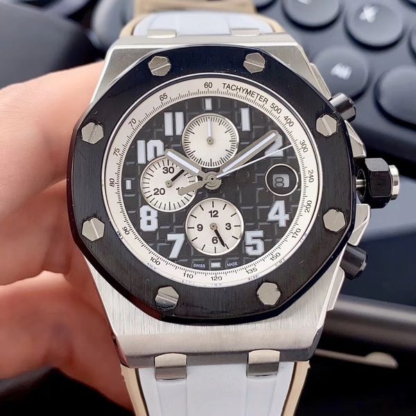 

royal oak offshore series 42mm * 14mm original rubber strap with original pin buckle vk movement, octagonal sand-brushed steel shell with me, Slivery;brown