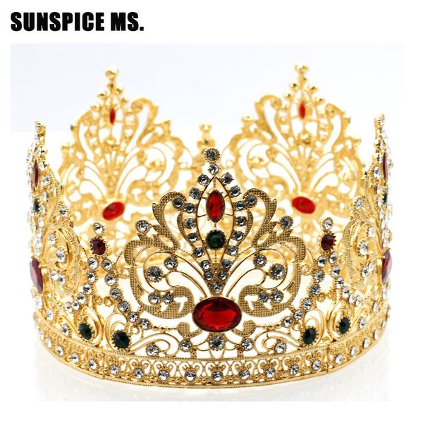 

sunspicems morocco tiaras crown for women wedding hair jewelry ethnic princess queen gold color crown bridal gift wholesale, Golden;white