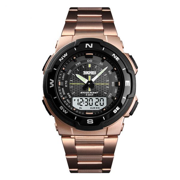

electronic watch outdoor casual sport steel strap waterproof men watch luxury wrist man clock fashion chronograph, Black