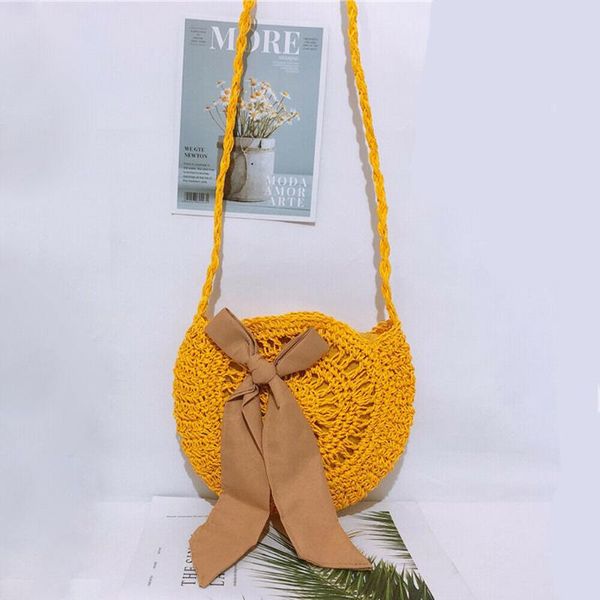 

women's fashion beach bag rattan hand-woven straw bag round bohemian messenger