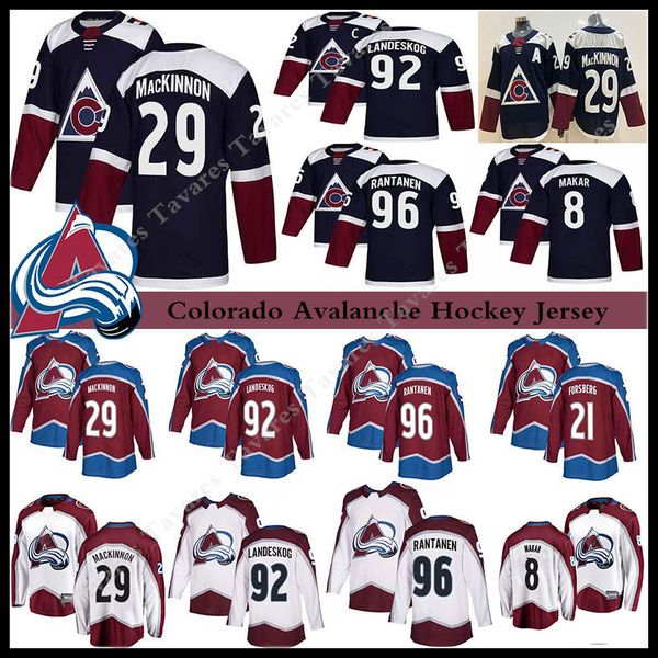 

colorado avalanche jersey 8 cale makar 29 nathan mackinnon 96 mikko rantanen 92 gabriel landeskog hockey jerseys, Black;red