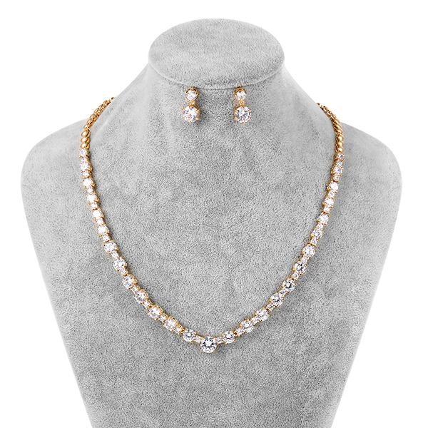

weimanjingdian brand round cut cubic zirconia cz zircon crystal necklace and earrings wedding bridal jewelry sets, Silver