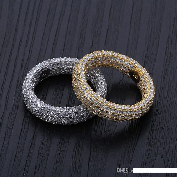 

hip hop personality men's ring 925 sterling silver micro insert zircon ring plated 18k gold plated silver ring european and american, Golden;silver