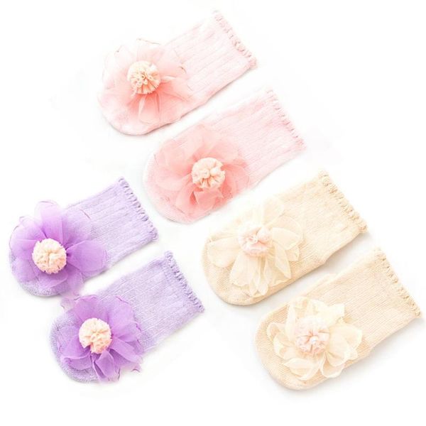 

baby floral lace princess socks cotton non-slip infant toddler floor socks ruffle frilly trim ankle fashion 0-2 baby, Pink;yellow