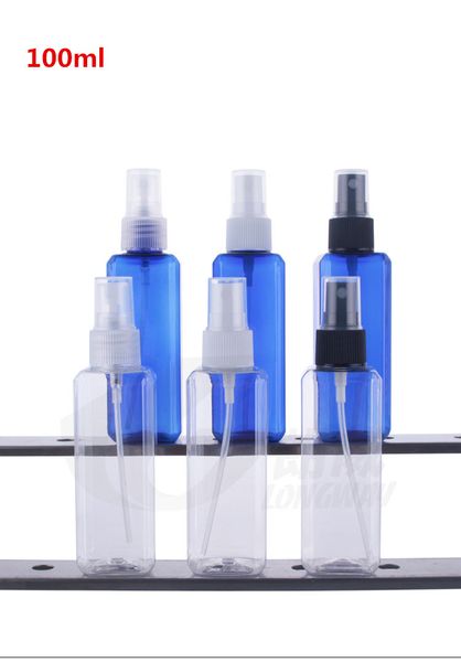 30 pcs x100ml quadrado vazio quadrado azul cor bomba de plástico garrafas vazias cosméticos recipiente de cosméticos 3.4oz toalete de água pet spray