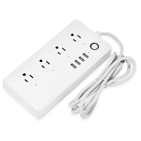 MXQ SM - SO301 Smart Power Strip Сетевой фильтр 4 розетки переменного тока 4 порта USB для зарядки Пульт дистанционного управления Работает с Alexa / Google Home