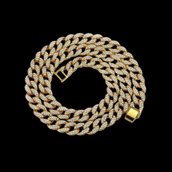 

sale iced out bling rhinestone golden miami cuban link chain necklace men's hip hop necklace jewelry 16,18, 20,24 ,30 inch, Golden;silver
