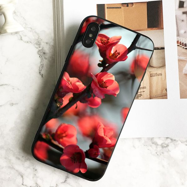 

capa luxury red cherry blossom phone case for iphone 11 pro xs max xr 8 7 6s plus 5 se case soft black tpu silicone cover.
