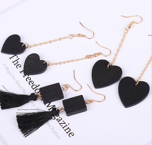 

6 стиля длинных серег древесина кисточкой кулон женщина дерево сердце одежда с ювелирными изделиями девушки дамы подарком золотого летом, Silver