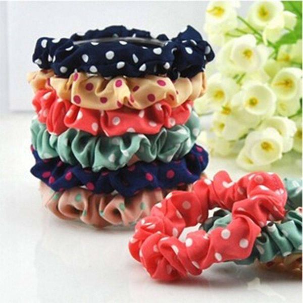 

10pcs/set fashion sweet girls polka dots cloth elastic ring elastic hair band hairband hair ties ponytail holder rubber band scrunchies, Golden;silver