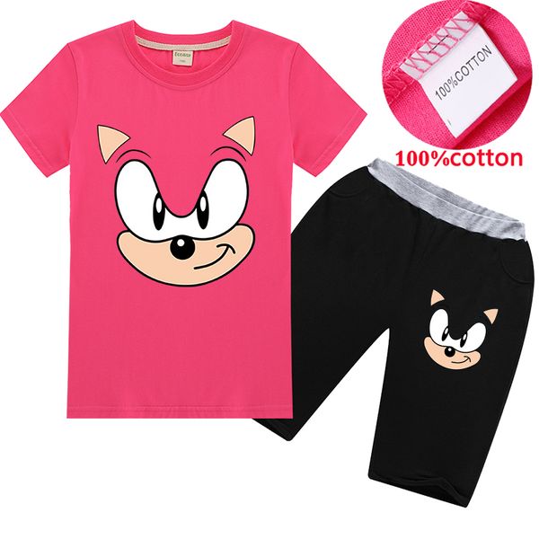

2020 summer children boys girls casual t-shirt and shorts suit kids sonic printing o-neck t shirt short pants 2pcs sets clothing, White