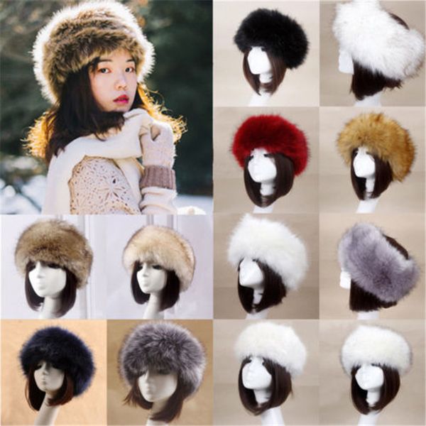 

fashion ladies women glamorous faux fur russian cossack hat solid color winter warm cap, Blue;gray