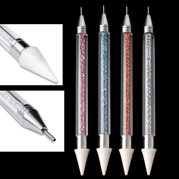 

dual-ended nail art dotting pen crystal beads handle studs picker wax pencil diy manicure decor tool 789, Silver