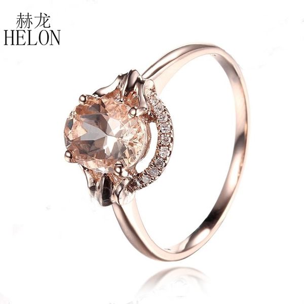 

helon solid 14k rose gold flawless oval 1.3ct natural morganite ring pave diamonds engagement ring women exquisite fine jewelry, Golden;silver