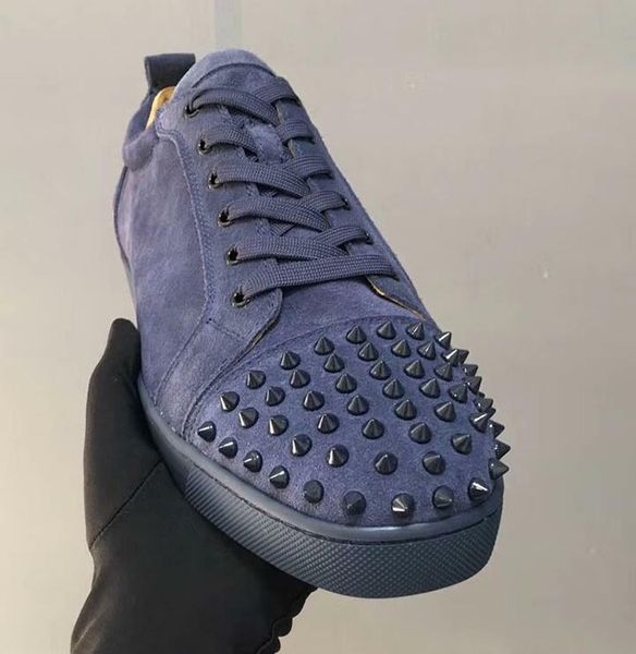 

luxury sneaker studded spikes men trainers red bottom shoes grey new designer brand flats 100% genuine leather for eur35-47, Black