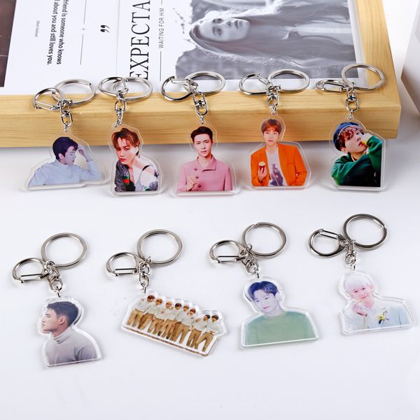 

kpop exo chanyeol kai chen baekhyun sehun suho portrait keychain pendant accessories pvc acrylic trend keyring bag charm, Silver